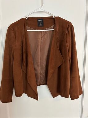 Bershka Women's Brown Faux Suede Cropped Blazer